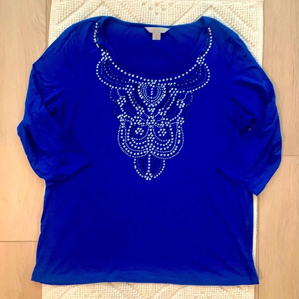 Gorgeous royal blue bedazzled blouse - Picture 3 of 5
